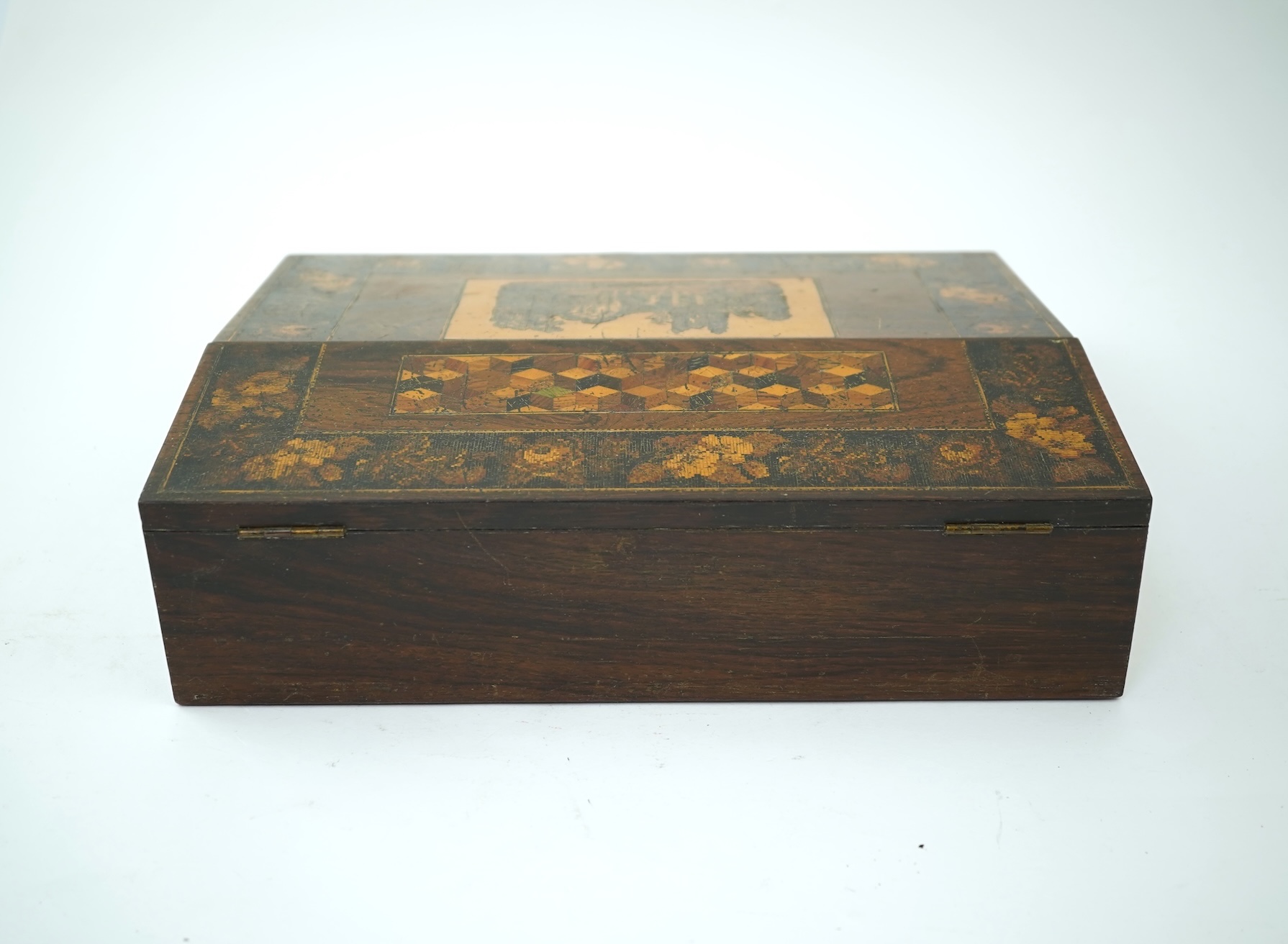 A Tunbridge ware rosewood writing slope, mid 19th century